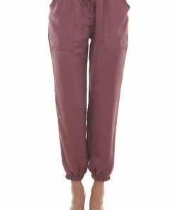 HYFVE Berry Elastic Hem Drawstring Silky Pants