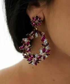 Fame Accessories Berry Intricate Rhinestone Oval Drop Earrings