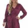 143 Story Dresses Berry Leopard Surplice Flounce Hem Dress