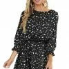 Umgee Black Abstract Print Short Woven Dress With 3/4 Sleeves