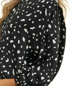 Umgee Black Abstract Print Short Woven Dress With 3/4 Sleeves