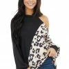 BiBi Tops Black And Desert Sand Leopard Print Long Sleeve Knit Top