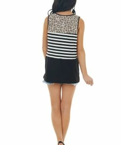 Haptics Black And Ivory Colorblock Sleeveless Knit Tank Top