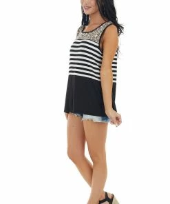 Haptics Black And Ivory Colorblock Sleeveless Knit Tank Top