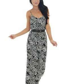 Lush Clothing Dresses Black And Ivory Leopard Print Sleeveless Blouson Maxi Dress