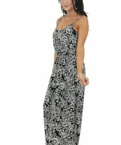 Lush Clothing Dresses Black And Ivory Leopard Print Sleeveless Blouson Maxi Dress