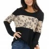EG Fashion Black And Latte Leopard Print Long Sleeve Lightweight Top
