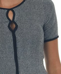 SugarFox Black And Pearl Checkered Keyhole Knit Top Tops