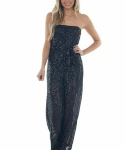 She + Sky Black Sequin Sleeveless Knit Jumpsuit