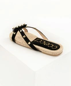 CCOCCI Shoes Black And Tan Sandal With Bow And Gold Studs