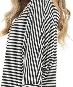 Peach Love Black And White Striped Boat Neckline Short Knit Dress Dresses