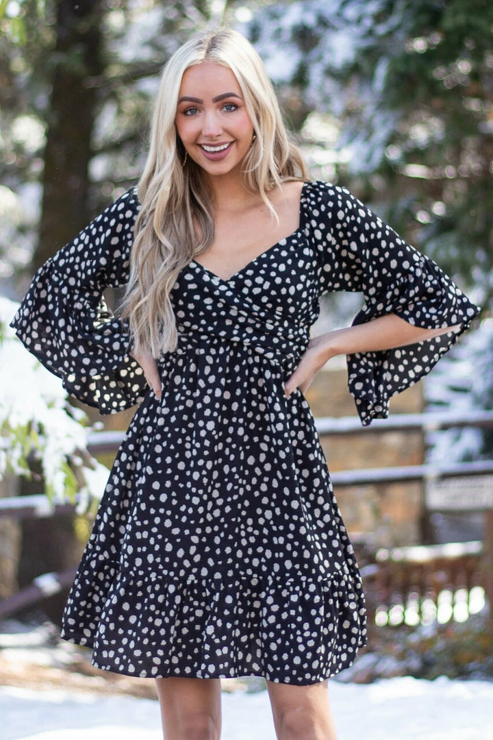 Umgee Dresses Black Animal Print Ruffle Angel Sleeve Dress 9 Umgee Dresses Black Animal Print Ruffle Angel Sleeve Dress