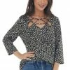 Now N Forever Black Animal Print Strappy Cut Out Knit Top