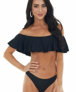 Envya Black Bandeau Style Bikini With Ruffled Overlay Details 17 Envya Black Bandeau Style Bikini With Ruffled Overlay Details