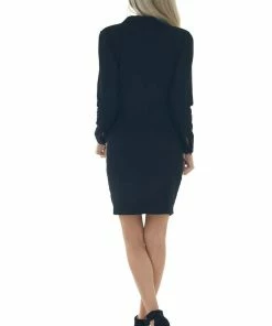 She + Sky Black Brushed Knit Long Sleeve Shirt Dress 24 She + Sky Black Brushed Knit Long Sleeve Shirt Dress