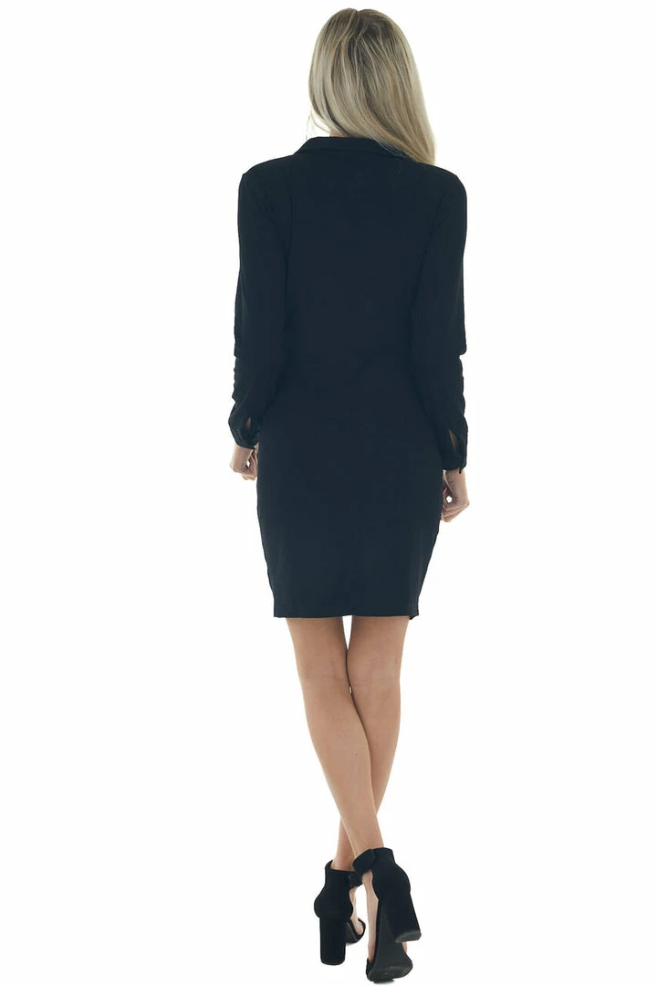 She + Sky Black Brushed Knit Long Sleeve Shirt Dress 9 She + Sky Black Brushed Knit Long Sleeve Shirt Dress
