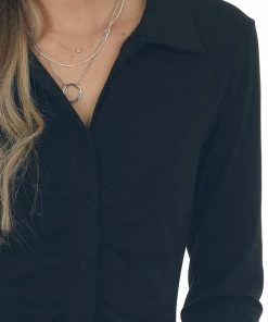 She + Sky Black Brushed Knit Long Sleeve Shirt Dress 25 She + Sky Black Brushed Knit Long Sleeve Shirt Dress