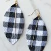 TRENDY Black Buffalo Plaid Feather Dangle Earrings