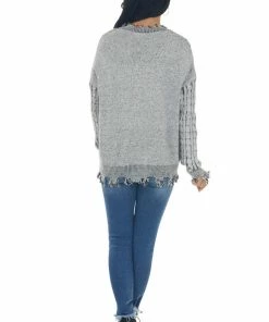 BiBi Black Cable Knit Distressed Trim Sweater