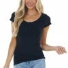 Nikibiki Black Cap Sleeve Stretchy Scoop Neck Tee Tops