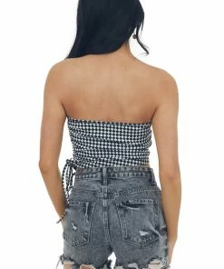 LE LIS Tops Black Checkered Strapless Ruched Side Top