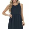Entro Black Circle Texture Babydoll Knit Dress Dresses