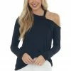 143 Story Black Cold Shoulder Long Sleeve Knit Top