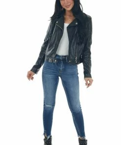 Coalition Outerwear Black Collared Faux Leather Moto Jacket