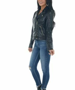 Coalition Outerwear Black Collared Faux Leather Moto Jacket