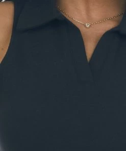 HYFVE Black Collared Sleeveless Knit Crop Top Tops
