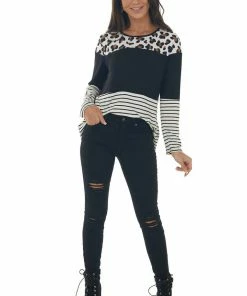 HEIMISH Black Colorblock Leopard Print Long Sleeve Top