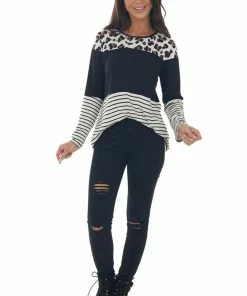HEIMISH Black Colorblock Leopard Print Long Sleeve Top