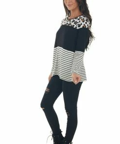 HEIMISH Black Colorblock Leopard Print Long Sleeve Top
