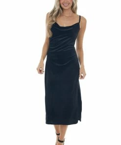 She + Sky Dresses Black Cowl Neck Sleeveless Velvet Midi Dress 20 She + Sky Dresses Black Cowl Neck Sleeveless Velvet Midi Dress