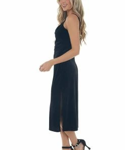 She + Sky Dresses Black Cowl Neck Sleeveless Velvet Midi Dress 22 She + Sky Dresses Black Cowl Neck Sleeveless Velvet Midi Dress