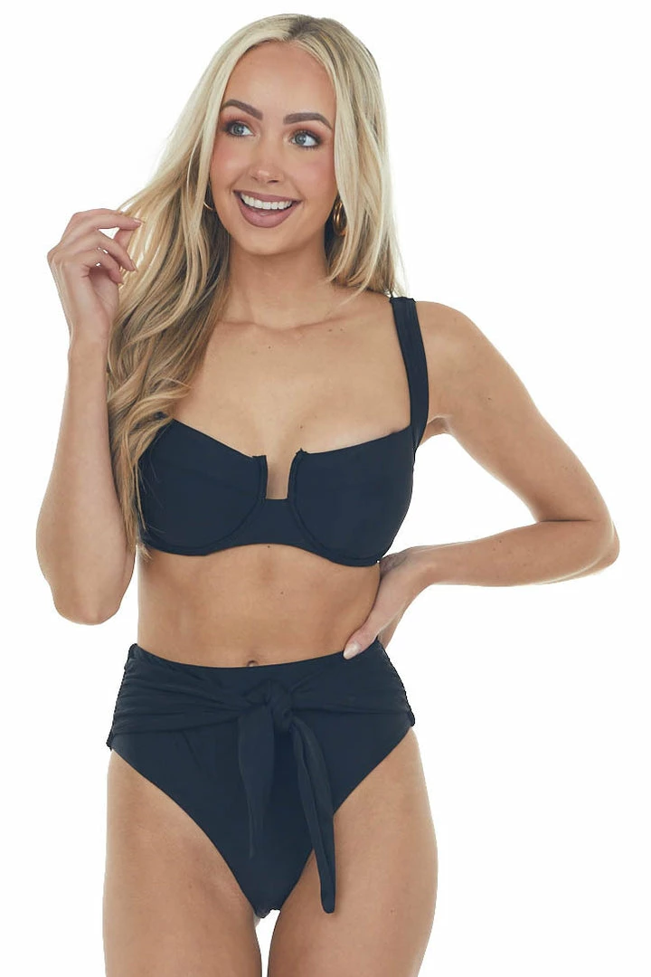 Beach Joy Bikini Black Criss Cross Back High Waisted Bikini Set Accessories 3 Beach Joy Bikini Black Criss Cross Back High Waisted Bikini Set Accessories