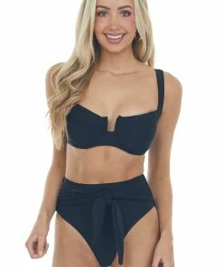 Beach Joy Bikini Black Criss Cross Back High Waisted Bikini Set Accessories
