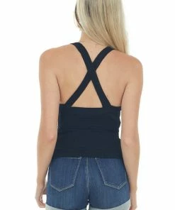 DYNAMIC Black Criss Cross Back Textured Knit Tank