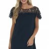 BiBi Black Crochet Lace Yoke Woven Shift Dress Dresses