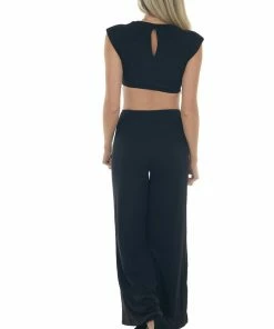 Lush Clothing Dresses Black Cut Out Front Knot Sleeveless Jumpsuit