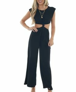 Lush Clothing Dresses Black Cut Out Front Knot Sleeveless Jumpsuit
