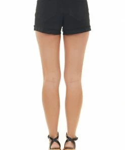 KanCan Black Distressed Denim Shorts With Cuffed Hem