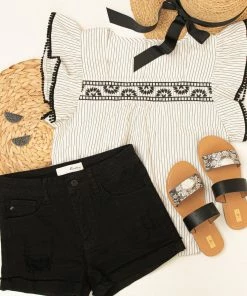 KanCan Black Distressed Denim Shorts With Cuffed Hem