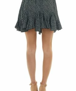 Umgee Black Ditsy Floral Flounce Hem Mini Skirt With Front Tie Bottoms 9 Umgee Black Ditsy Floral Flounce Hem Mini Skirt With Front Tie Bottoms