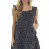 Ces Femme Dresses Black Ditsy Floral Textured Square Neck Dress