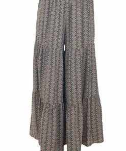 Entro Bottoms Black Ditsy Floral Tiered Woven Wide Leg Pants