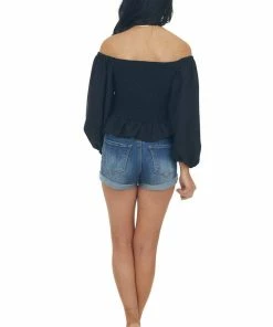 Entro Black Draped Criss Cross Cropped Peplum Blouse