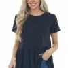 Entro Tops Black Drop Waist Soft Short Sleeve Top