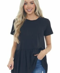 Entro Tops Black Drop Waist Soft Short Sleeve Top