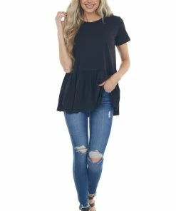 Entro Tops Black Drop Waist Soft Short Sleeve Top